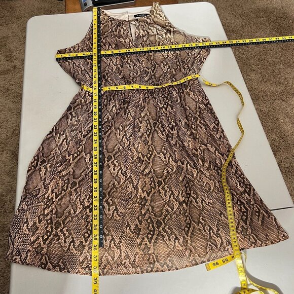 Lauren Ralph Lauren Dress Womens 14 Brown Snake Python A-Line Sleeveless Pleated - Picture 3 of 12